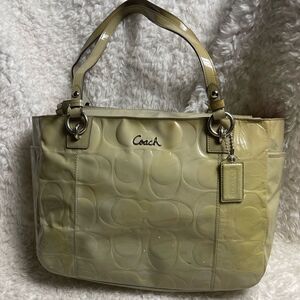 Vintage COACH patent Gray Leather Signature F17729 Tote silver tone hardwares